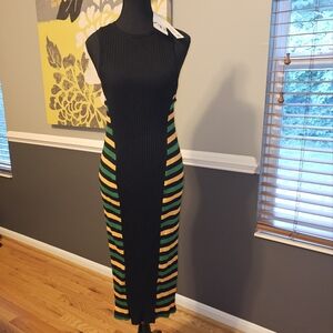 Zara Green and Black Midi Dress with Elegant Design